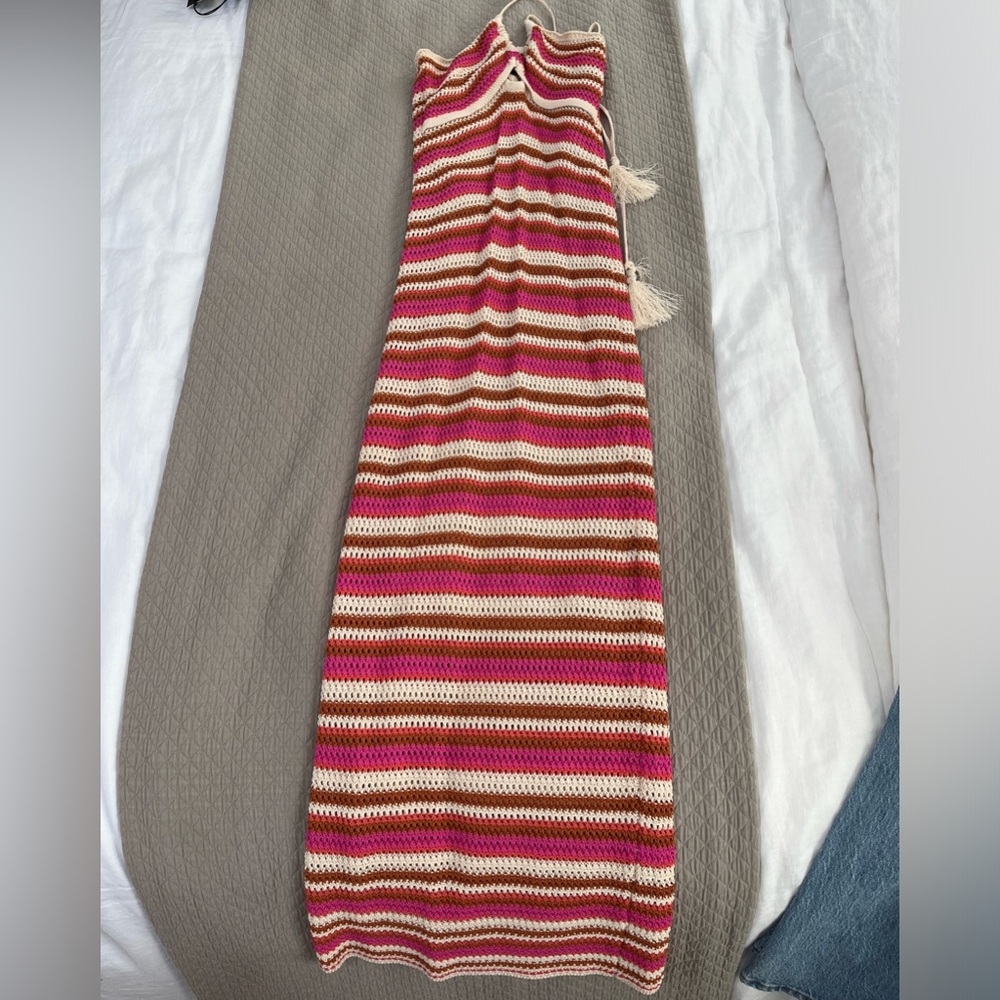 Dress Forum LA pink, brown orange knit halter dress